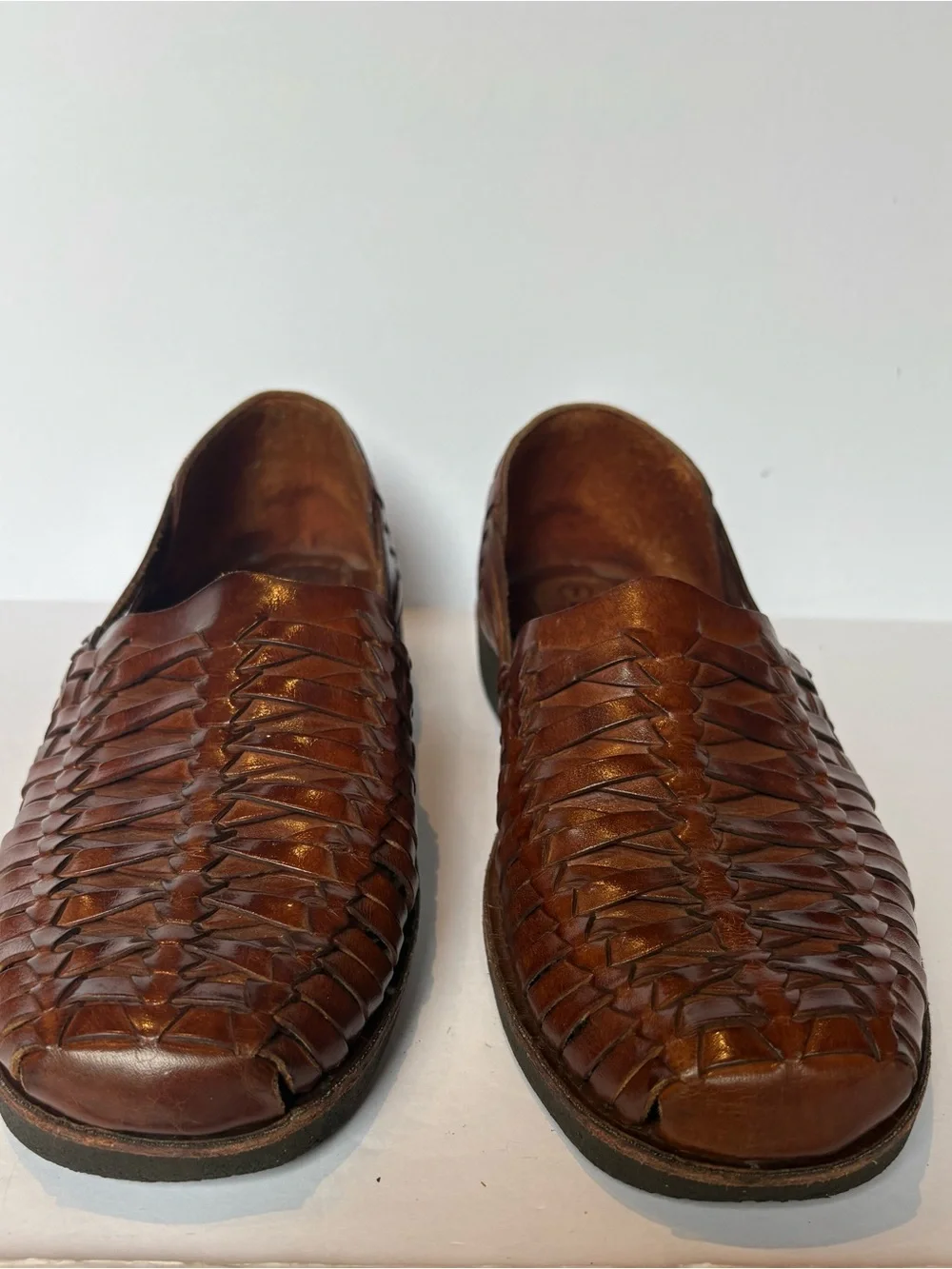 Sunsteps Men's Brown Woven Leather Slip-On Fisherman Huarache Sandals Size 7